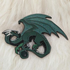 Green Dragon Enamel Pin: Art Deco Fantasy Brooch