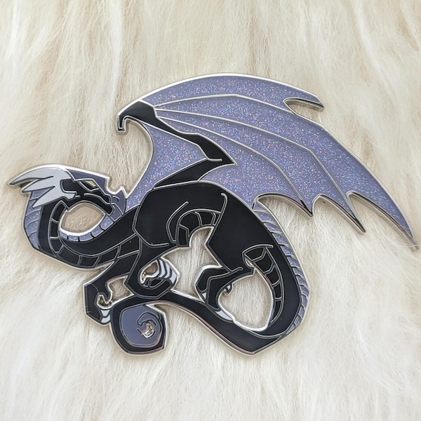 Black Dragon Enamel Pin: Art Deco Fantasy Brooch