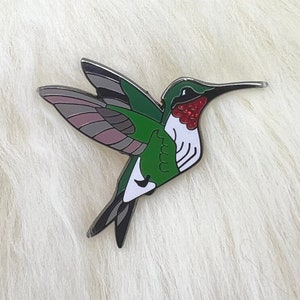 Ruby Throated Hummingbird Hard Enamel Pin: Art Deco Bird