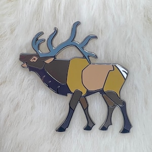 Elk Hard Enamel Pin: Art Deco Animal Brooch