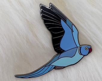 Blue Indian Ringneck Parakeet Hard Enamel Pin | Ringneck Pin | Bird Pin | Art Deco