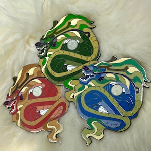 Dragon Hard Enamel Pin: Pearlescent Lóng Dragon, Sandblasted Scales