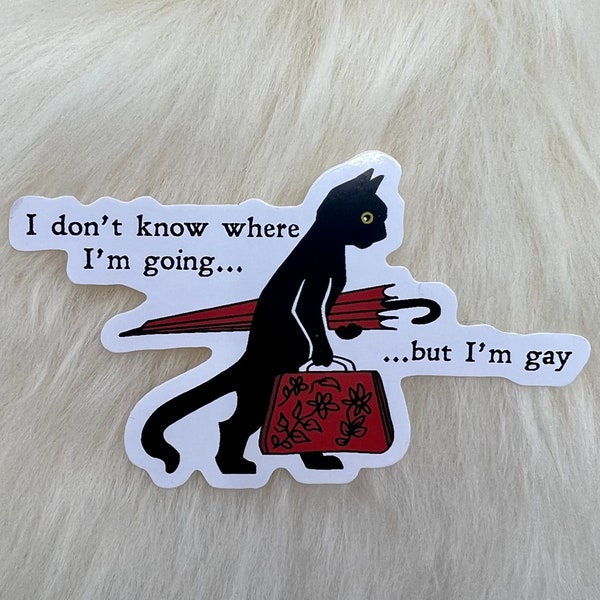 I Don't Know Where I'm Going But I'm Gay Sticker | Gay Sticker | Cat Sticker | FREE SHIPPING