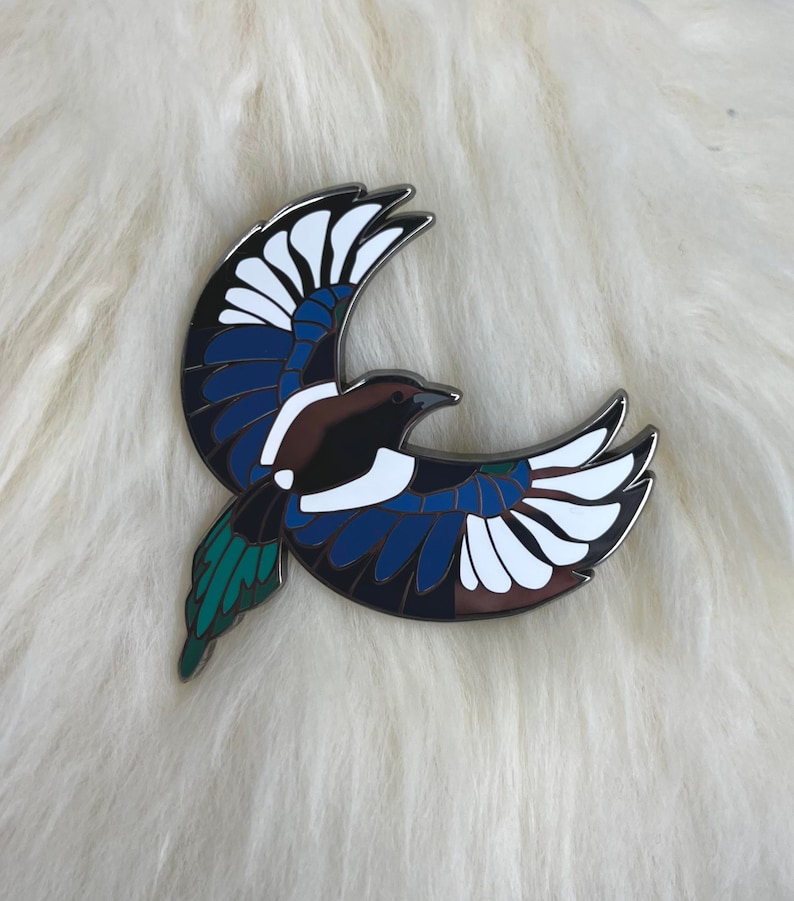 Magpie Bird Hard Enamel Pin Magpie Pin Bird Pin Art Deco image 1