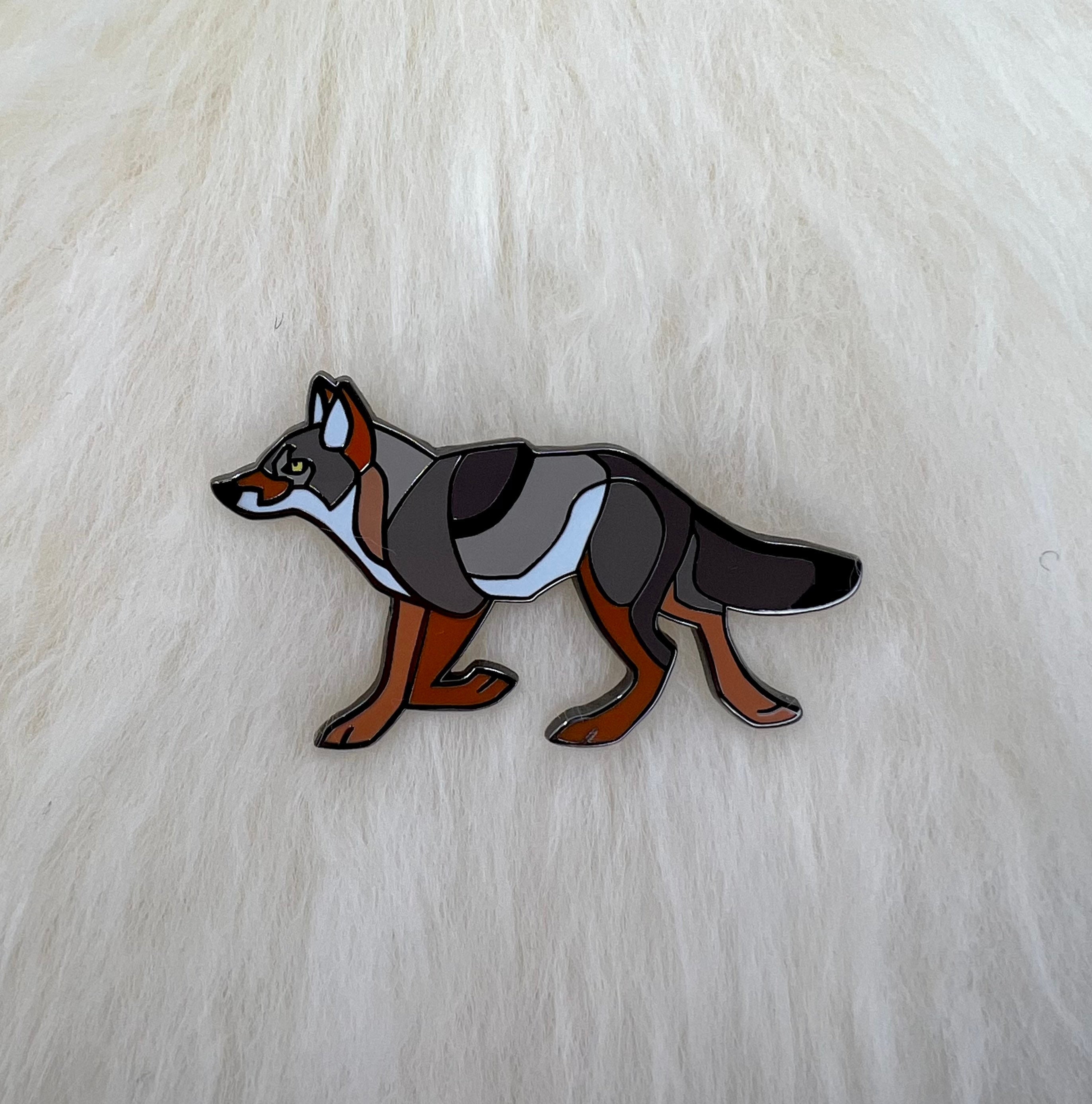 Art Deco Coyote Hard Enamel Pin - Nickel Black Finish