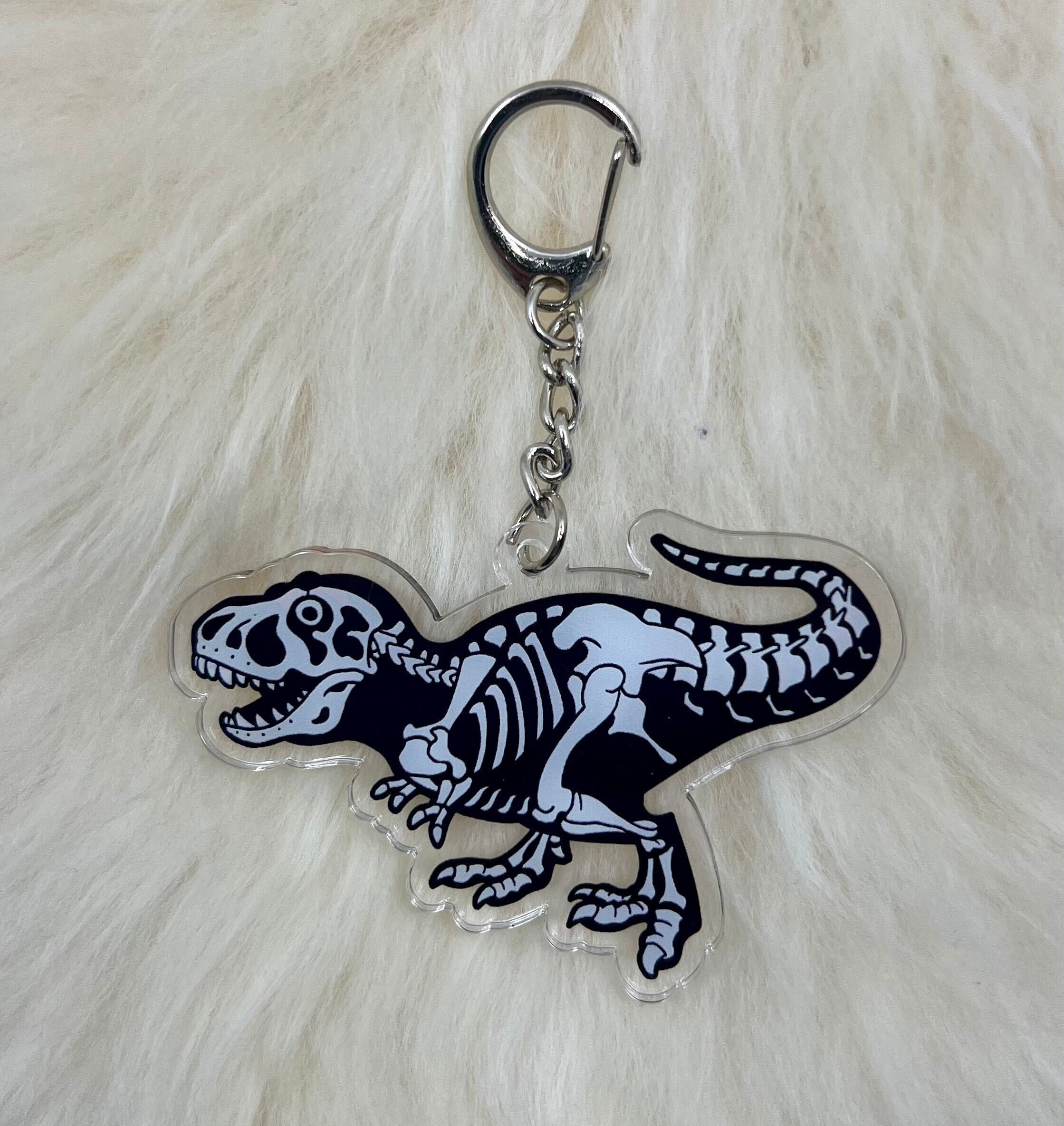 Double Sided T-rex Keychain: Tyrannosaurus & Fossil Design - Etsy