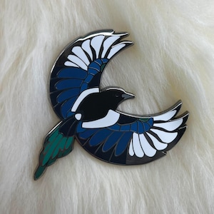 Magpie Bird Hard Enamel Pin Magpie Pin Bird Pin Art Deco image 2