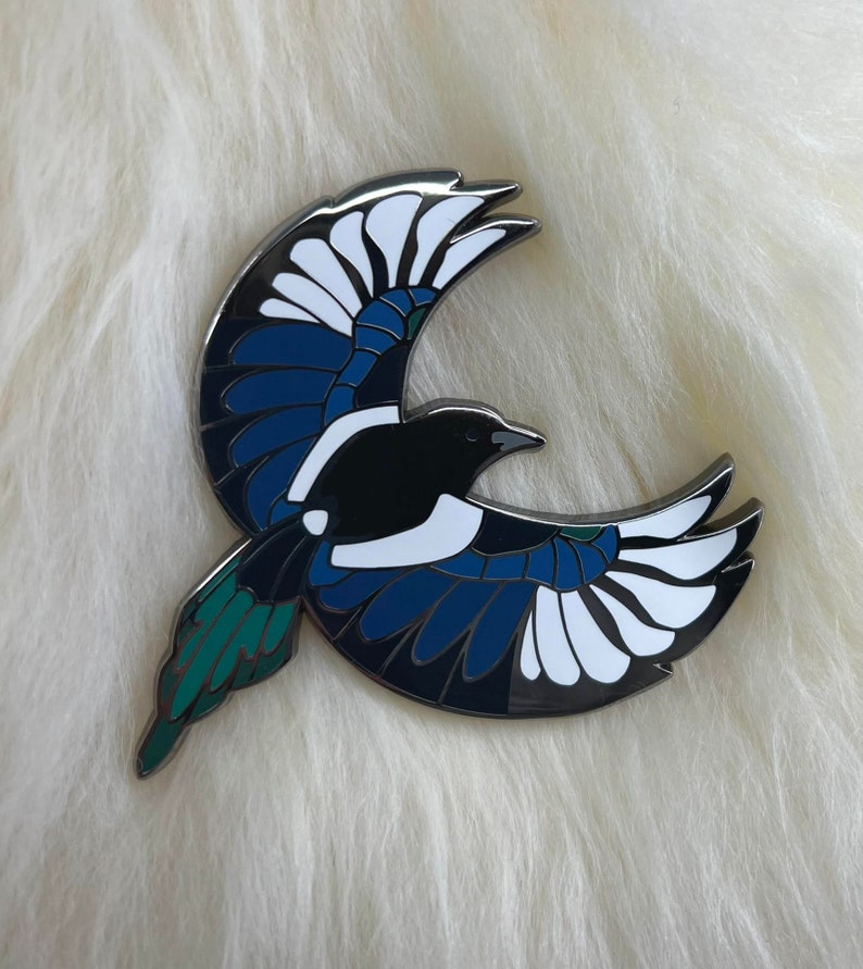 Magpie Bird Hard Enamel Pin Magpie Pin Bird Pin Art Deco image 2