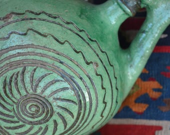 Antique Balkan green glaze pottery - jug