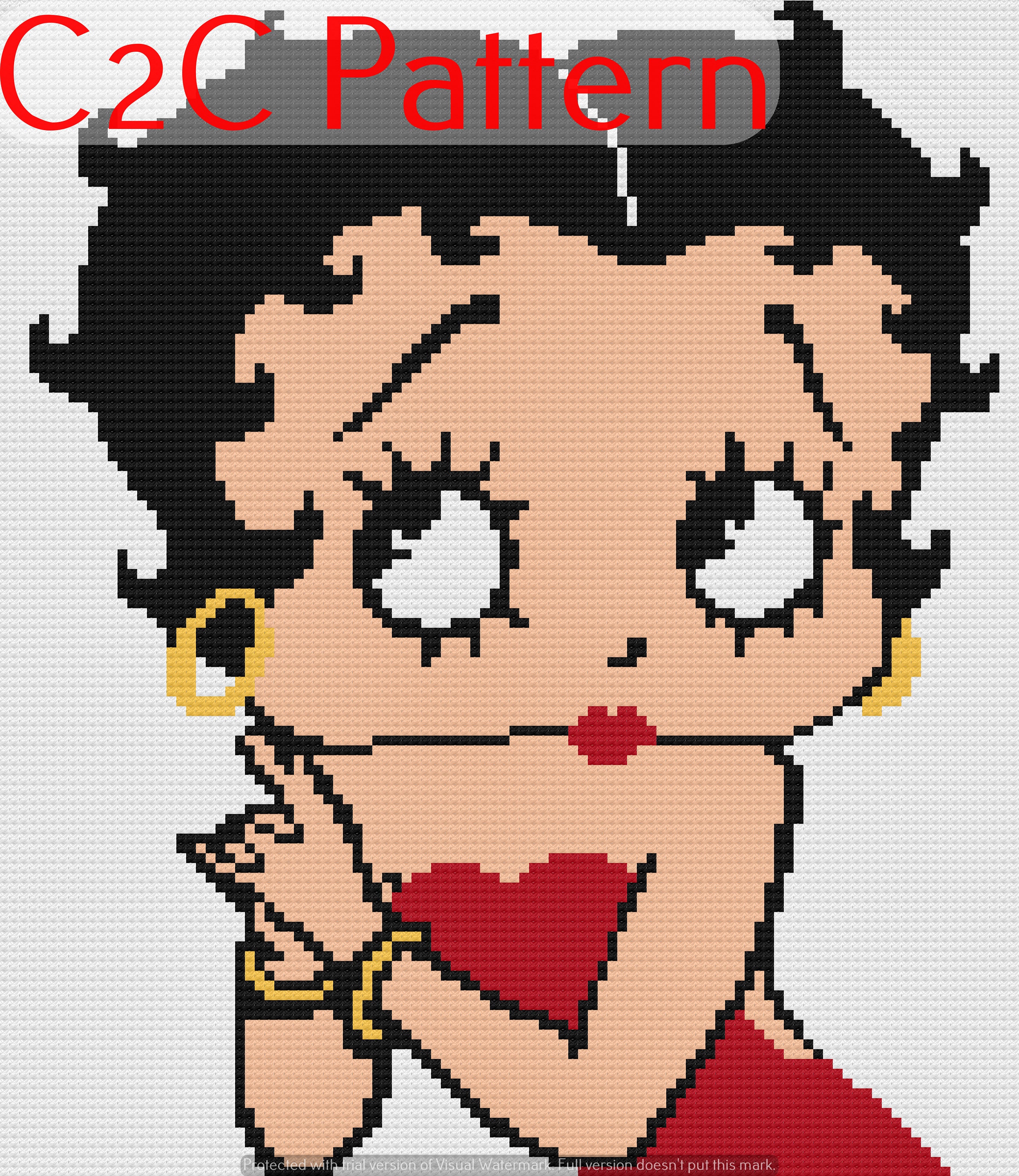 Betty Boop C2c Crochet Graph And Written Pattern Etsy