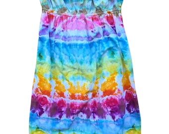 Ladies Small Tie Dye Dress, Strapless, Rainbow Design
