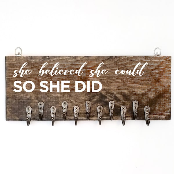 She Believed, Wooden Running Medal Holder, Running Accessories, Gifts for Runners, Marathon Medal Display, Rustic Wall Art, 5k, 10k Marathon