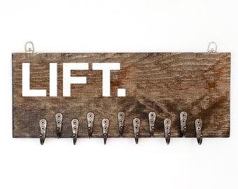 Wooden Lifting Medal Holder, Lifting Accessories, Gifts for Weight Lifters, Medal Display, Hand Painted Rustic Upcycled Wall Art, PR, Lift