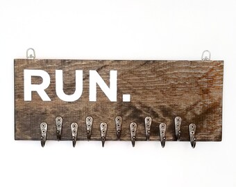 RUN Wooden Running Medal Holder, Running Accessories, Gifts for Runners, Marathon Medal Display, Rustic Wall Art, 5k, 10k, Marathon