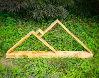 24" Wooden Mountain Shelf | 3 Mountain Peak Art | Wall Art | Rustic Decor
