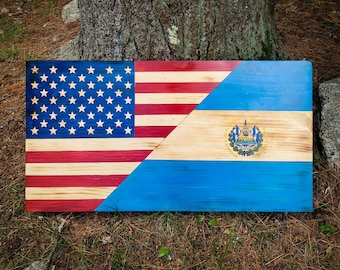 Two Country Flag, 3' Wide Large Wooden Wall Art, Heritage Decor, Wedding Gift, Hand Painted, Stars, Stripes, Gift for Veterans, Rustic Flag
