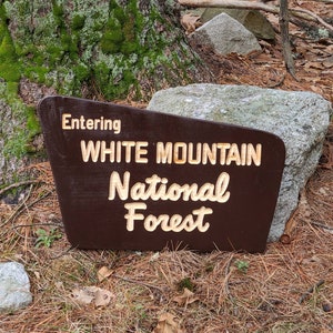 18" Carved Replica White Mountain National Forest Sign | New Hampshire Art | Wooden Sign | Nature Decor | Gift for Hikers |  Parks