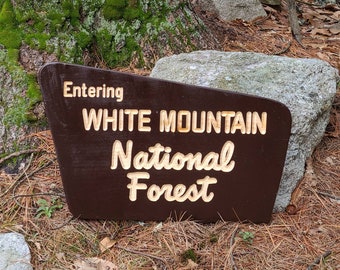 18" Carved Replica White Mountain National Forest Sign | New Hampshire Art | Wooden Sign | Nature Decor | Gift for Hikers |  Parks