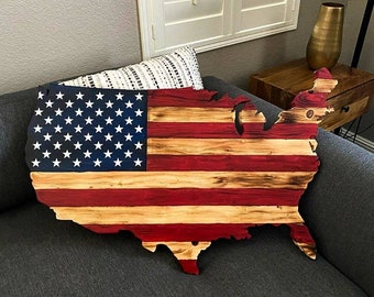 3' Wide United States Flag, America Wooden Wall Art, Patriotic Decor, Cabin Decor, Hand Painted, Stars, Stripes, Gift for Veterans, Rustic