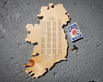 Cribbage Board | 3 TRACK | Any Country | Ireland | Continuous Track with Pegs |  Wooden Game | Gift for Gamer