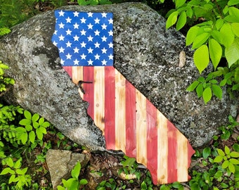 36" Tall United States Flag | California State Wooden Wall Art |  Nature Decor | Cabin Decor | Hand Painted Rustic Art