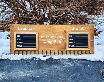 Free Shipping! Wooden Running Medal Holder, PR Chalkboard, Display, 5k 10k marathon, gift for couples, gift for runners, long run, custom