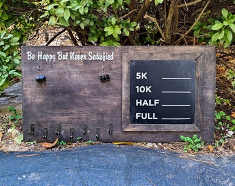 Be Happy Wooden Running Medal Holder | Running Accessories | Gift for Runner |Marathon Medal Display | Hand Painted Rustic Display