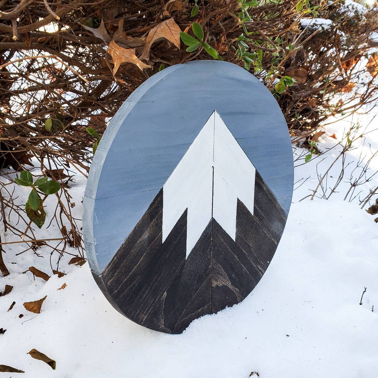 Round Wooden Mountain Wall Art, Nature Decor, Cabin Decor, Hanging