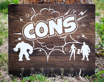 Convention Badge Display Board with Hooks, Board Games, Video Games, Superhero