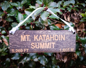 Ornament | Mt Katahdin | Gift Tag | Christmas | Gift for Hiker | Camping | Wood Art | Hiking Trail