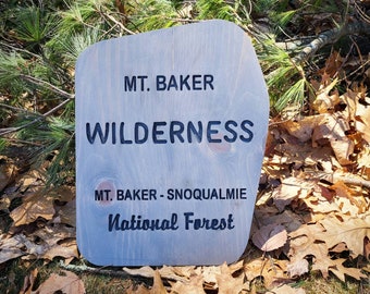 Carved Mt. Baker Wilderness Sign, National Forest, Art, Rustic Carved Sign, Gift for Hiker, Camping, Nature