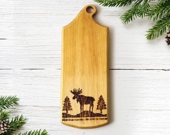 Wooden Cheese Board with Wood Burned Moose, Serving Board, Housewarming Gift, Wedding Shower, Entertaining, Kitchen, Barware, Cutting Board