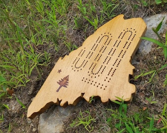 Maine Cribbage Board, Two Track Continuous Track with Pegs, Wooden Game, State Gift, Gift for Gamer, Game Board, Personalized