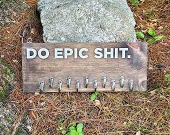 Do Epic Shit Wooden Running Medal Holder, Running Accessories, Gifts for Runners, Marathon Medal Display, Handmade Rustic Wall Art, 5k, 10k