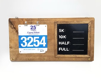 Wooden Running Medal Holder, Running Accessories, Gifts for Runners, Marathon Medal Display, Hand Painted Rustic, Race Bib Holder, 5k, 10k