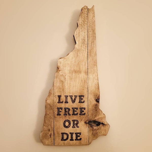 Engraved New Hampshire State Motto Wall Art, Nature Decor, Cabin Decor, Woodburn, Engraved, Rustic Art, Live Free or Die