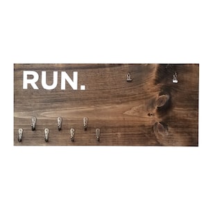 Wooden Running Medal Holder, Running Accessories, Gifts for Runners, Marathon Medal Display, Hand Painted Rustic, Race Bib Holder, 5k, 10k