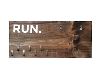 Wooden Running Medal Holder, Running Accessories, Gifts for Runners, Marathon Medal Display, Hand Painted Rustic, Race Bib Holder, 5k, 10k