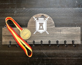 Castle Wooden Medal Holder, Fighting Accessories, Gifts for fighter, Medal Display, Handmade Rustic Wall