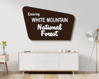 FREE SHIPPING, Large Replica Painted White Mountain National Forest Sign, New Hampshire Art, Wooden Sign, Nature Decor, Gift for Hiker