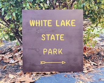 White Lake State Park Carved and Painted Sign, Wooden Sign, Nature Decor, Gift for Hikers, State Artwork, New Hampshire, Natural Home Decor