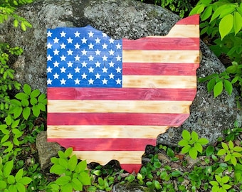 30" Tall United States Flag | Ohio State Wooden Wall Art | Nature Decor | Cabin Decor | Hand Painted Rustic Art