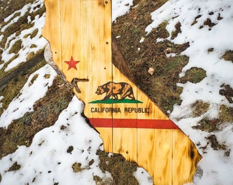 36" Tall California State Wooden Wall Art | Nature Decor | Cabin Decor | Hand Painted |Rustic Art | Flag