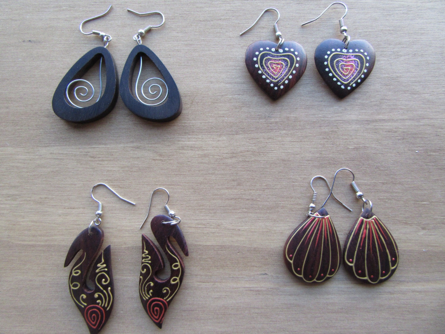 Beige - Hand Carved Bamboo Wooden Earrings 23 main image 0