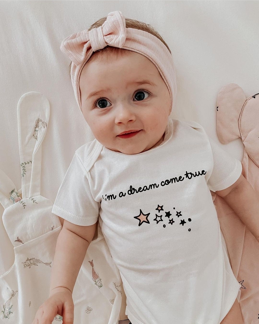 I'm a dream come true, organic onesie, graphic bodysuit, pregnancy announcement bodysuit, gender neutral gift, take home outfit, baby gift