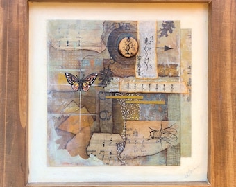 Kunst-Collage / Mix Medienkunst / Original Grafik / Collage / Assemblage Kunst / Schmetterling