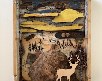 Art Assemblage Shadow Box/ Found Object Art/ Yosemite Camping Thema