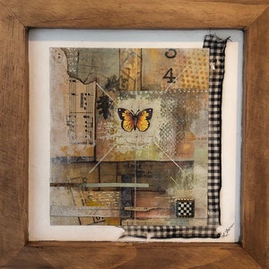Kunst-Collage / Mix Medienkunst / Original Grafik / Collage / Assemblage Kunst / Schmetterling