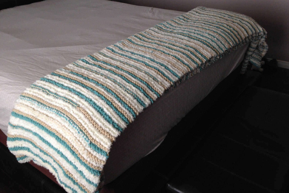 Queen Size Blanket Hand Knit Throw Bed Blanket Multi Colour Etsy