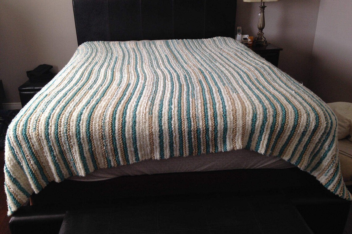 Queen Size Blanket Hand Knit Throw Bed Blanket Multi Colour Etsy